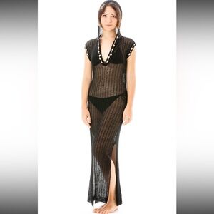 Elegant Black Crochet Swim Cover-Up